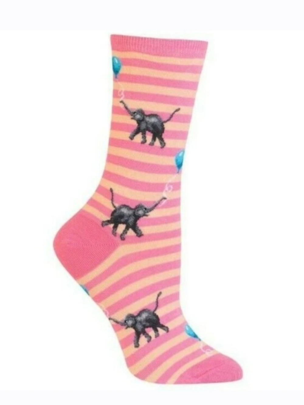 Hot Sox Pink Stripe Elephants with Balloons Women's Crew Socks